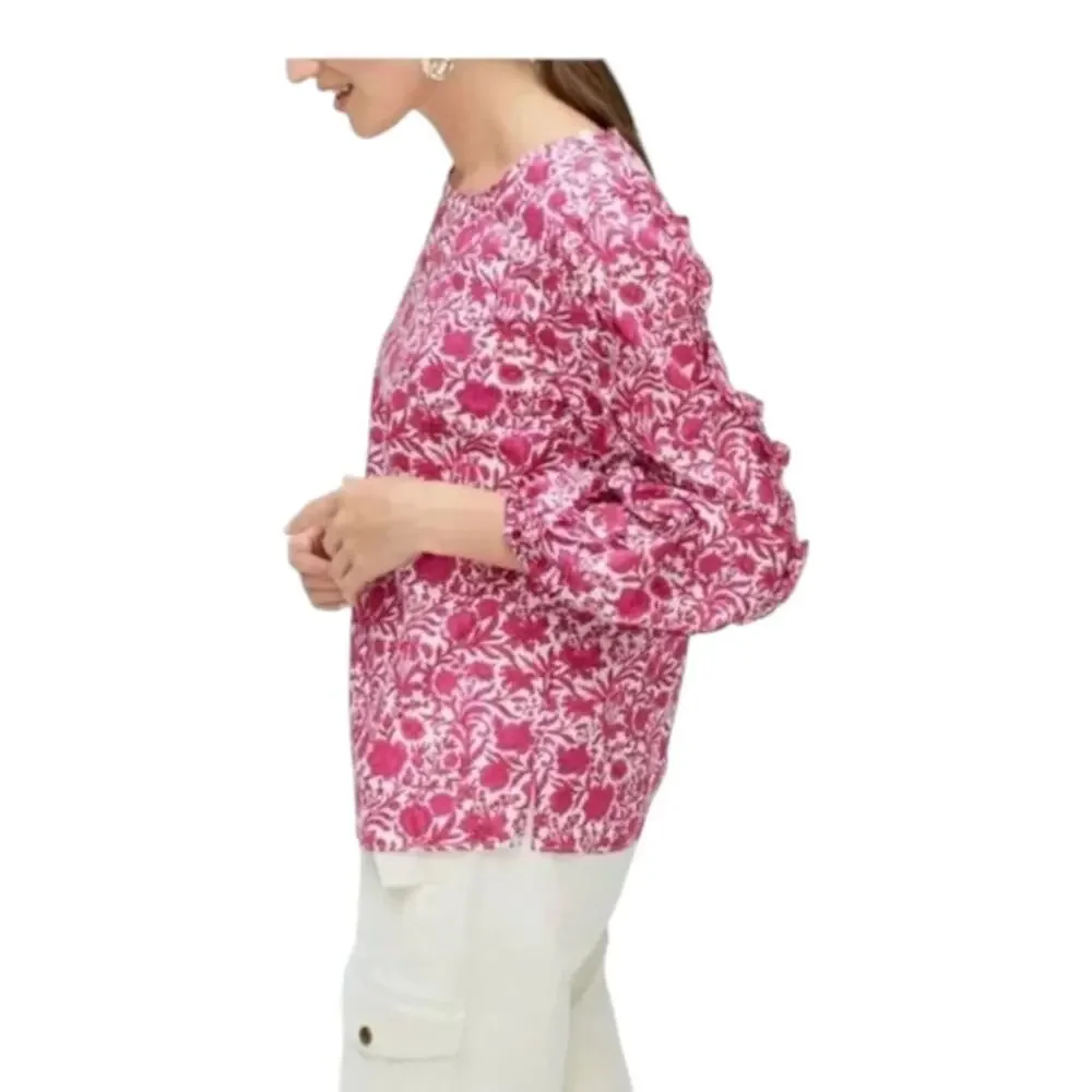 J Crew Liberty Fabric Blouse Top Womens Pink Sambourne Floral Ruffle Sleeve SM